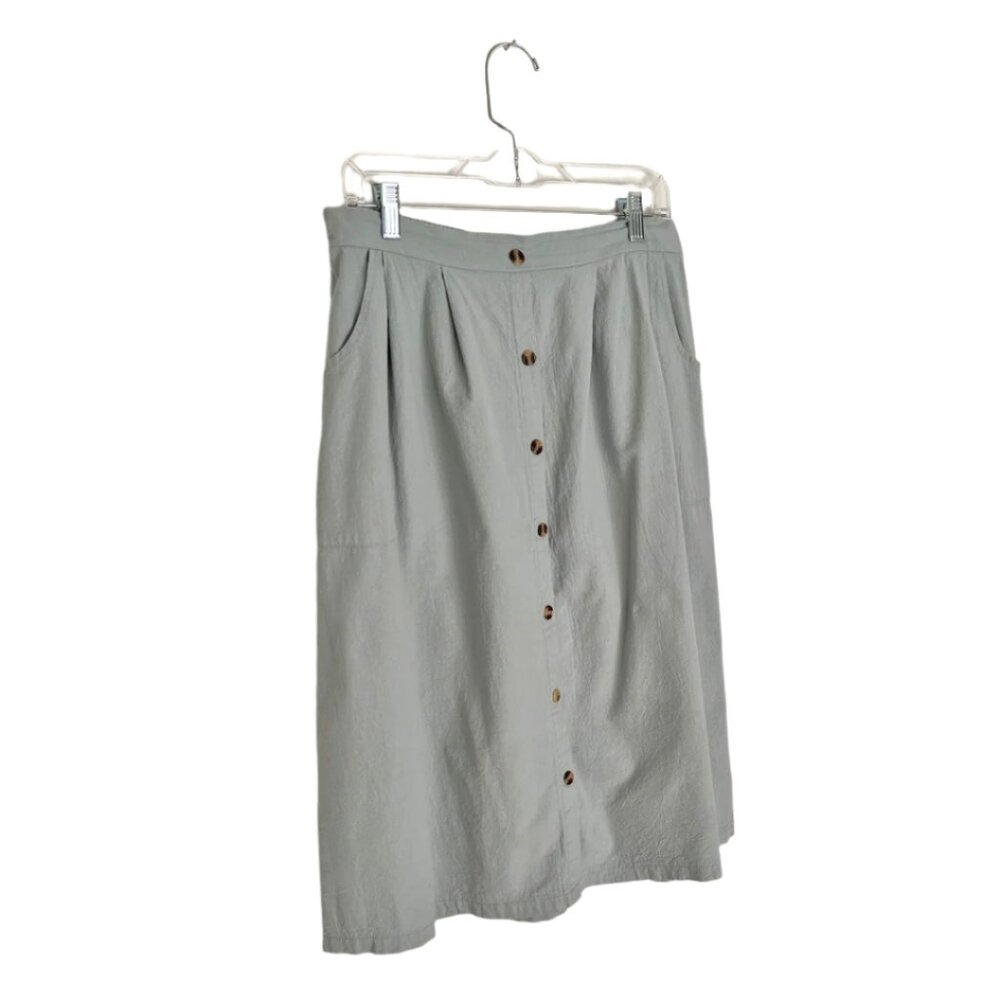 Soft Sage Green Midi Skirt with Pockets, Size XL